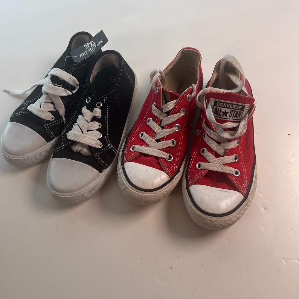 Converse Red Shoes Youth Sz 13 &‎ Revolution Black Shoes Sz 01 Sneakers Bundle